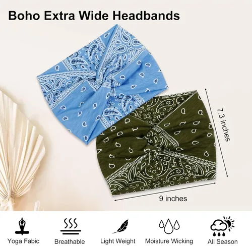 Vista 6 de AKTVSHOW Diademas tipo bandana de 7 pulgadas de ancho para mujer, diademas turbantes de cachemira de moda para cabello grueso, antideslizantes