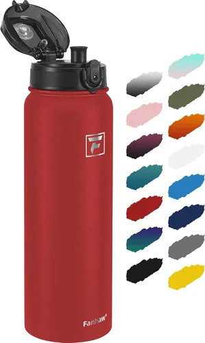 Vista 30 de Fanhaw Botella de agua térmica para llevar, apta lavavajillas, de 20 onzas, acero inoxidable, doble pared, reutilizable, a prueba de fugas y sudor