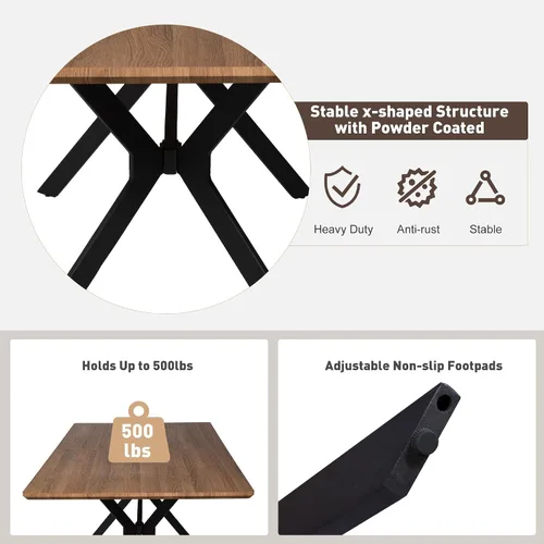 Vista 6 de Mesa de comedor rectangular de 71 pulgadas para 6 y 8 pulgadas, mesa de cocina de madera moderna de mediados de siglo con patas cruzadas de metal