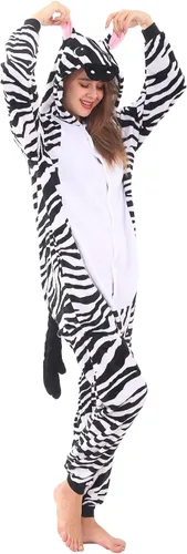Vista 7 de WAFUNNE Pijamas de animales para adultos, disfraces de una pieza para hombres, mujeres, unisex, adolescentes, cebra
