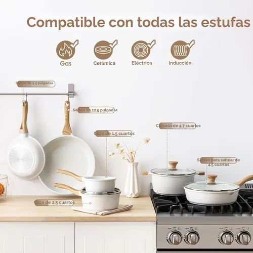 Vista 4 de SENSARTE Juego de utensilios de cocina de cerámica antiadherente de 16 piezas, juego de ollas y sartenes saludables, juego de cocina no tóxico
