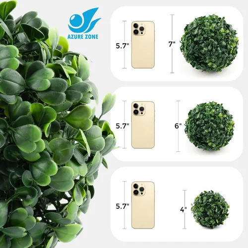 Vista 2 de Azure Zone, Paquete de 6 bolas artificiales de boj de 4 pulgadas para plantas verdes decorativas para jardín y hogar