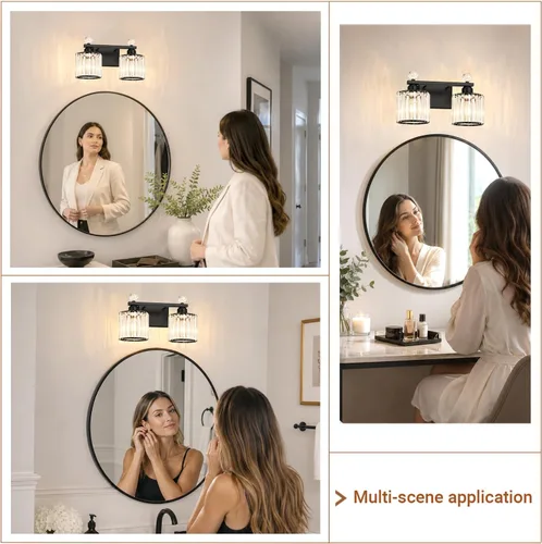 Vista 9 de Lxybcce Moderna lámpara de tocador de baño de cristal, 14 pulgadas, 2 luces, accesorios de luz negra sobre el espejo, fácil instalación e