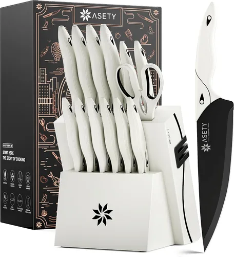 Vista 12 de ASETY Kitchen Knife Set, 15 PCS One-Piece Stainless Steel Knife Block Set Razor-Sharp Kitchen Knives, Ergonomic Non-Slip Handle for Kitchen
