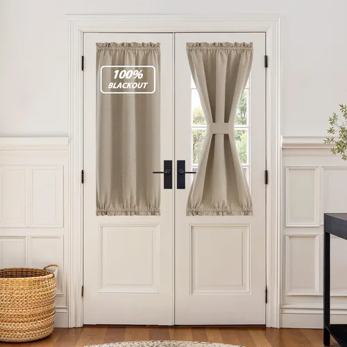 Vista 105 de NICETOWN Cortinas de Lino para Puerta Lateral - Cortinas Opacas con Aislamiento Térmico para Puerta Delantera Francesa para Sombra Pequeña