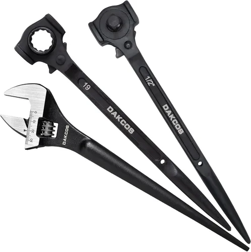 Vista 7 de DAKCOS 2 Piezas 19 mm×22 mm O 3/4"×7/8" 12 Puntos Llave de Trinquete de Doble Extremo con Enchufe de Andamio Spud, Negro