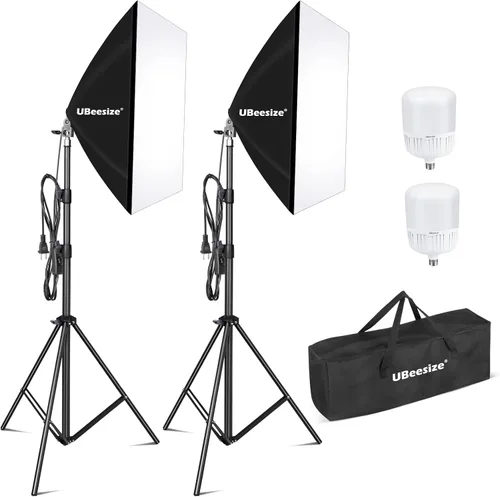 Vista 9 de UBeesize Softbox Kit de Iluminación para Fotografía, Kit de Iluminación Continua de 16" x 16" con Bombilla de Socket E27 de 40W 6500K, Iluminación
