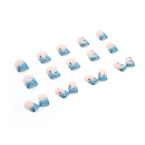 Vista 4 de Uñas postizas a presión de longitud corta, 24 piezas de cobertura completa, reutilizables, brillantes, uñas postizas con pegamento, uñas postizas