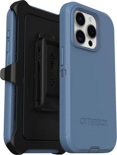 Vista 6 de OtterBox Funda para iPhone 15 Pro (solamente) Defender Series - Baby Blue Jeans (azul), sin pantalla, resistente y duradera, con protección