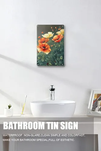 Vista 4 de Zomyto Letrero de lata de metal vintage con diseño floral de amapolas para el hogar, bares, clubes, cafeterías, cuevas, baño, granja, jardín