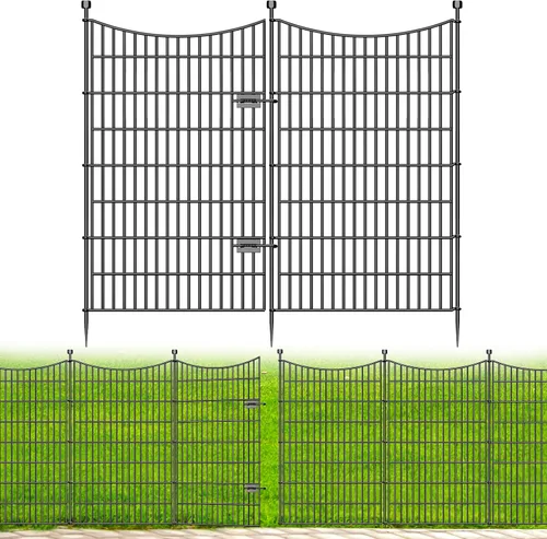 Vista 14 de 5 paneles de valla para perros sin excavación al aire libre para patio, 24 pulgadas (alto) x 10 pies (largo), valla decorativa alta de jardín