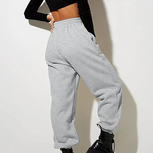 Vista 7 de Pantalones deportivos de cintura alta para mujer, cómodos pantalones de yoga de pierna ancha, cintura elástica casual con bolsillos para trotar