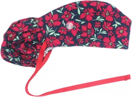 Vista 17 de Gorra médica con interior sedoso, gorro de algodón con banda para el sudor y botones, cola de caballo ajustable