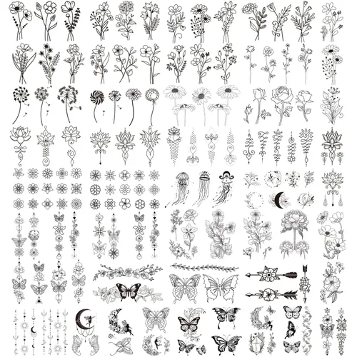 Vista 2 de Cerlaza 100 hojas de tatuajes temporales para mujeres adultas, 420 estilos mixtos, calcomanías de tatuaje falsas de ramas pequeñas que se ven reales