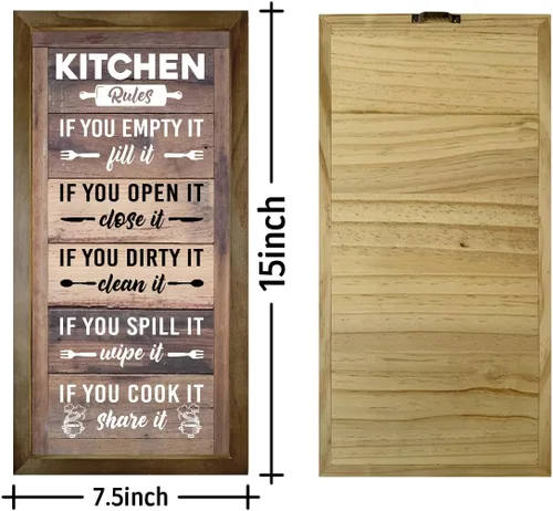 Vista 2 de Letrero de madera con reglas de decoración de cocina rústica, decoración de cocinas rústicas, decoración rústica para puertas de cocina, A072