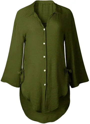 Vista 4 de Camisas largas sueltas de algodón con botones para mujer, blusa casual