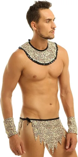 Vista 3 de YiZYiF Ropa interior de 4 piezas con estampado de animales de leopardo para hombre, tangas con cuerdas G, disfraz de tabaco de selva