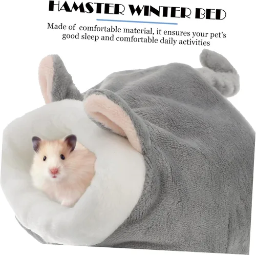 Vista 9 de TEHAUX Mini cama de hámster y casas, mini cueva de algodón para nido de mascotas, bonita cama cálida para hámster (gris)
