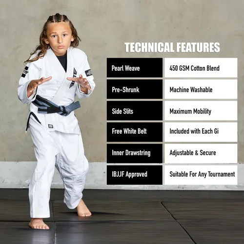 Vista 5 de Elite Sports Kids BJJ GI - Kimono brasileño Jiujitsu Gi con tela preencogida y cinturón, para niños y jóvenes, aprobado por la IBJJF