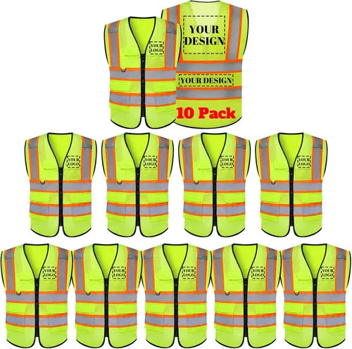 Vista 27 de Chaleco de seguridad reflectante de alta visibilidad con 5 bolsillos y cremallera clase 2 para adultos, unisex, ropa de trabajo de seguridad