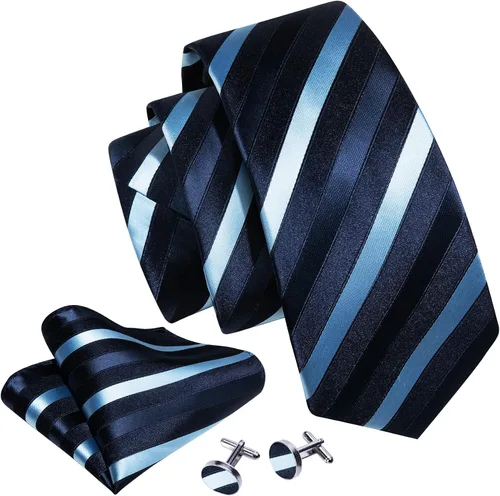 Vista 166 de Barry.Wang Juego de corbatas para hombre, corbata de seda a rayas, tejido a cuadros, gemelos formales, negocios, boda