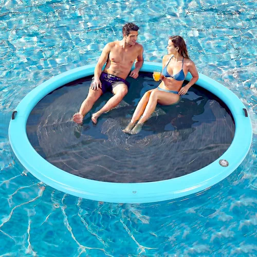 Vista 37 de Muelle flotante inflable redondo de 6 a 12 pies, anillo de flotador Sunchill, hamaca de agua para broncear flotadores de piscina con tela tejida