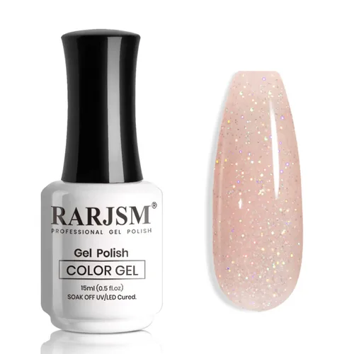 Vista 44 de RARJSM Esmalte de uñas en gel color albaricoque, dorado con brillantina, neutro, transparente, color nude, esmalte de gel para remojar para remojar