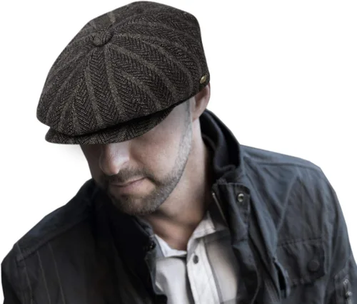 Vista 25 de EPOCH Gorra de lana para hombre, sombrero de golf Applejack de cabbie de tweed de conducción en espiga Nsb1910