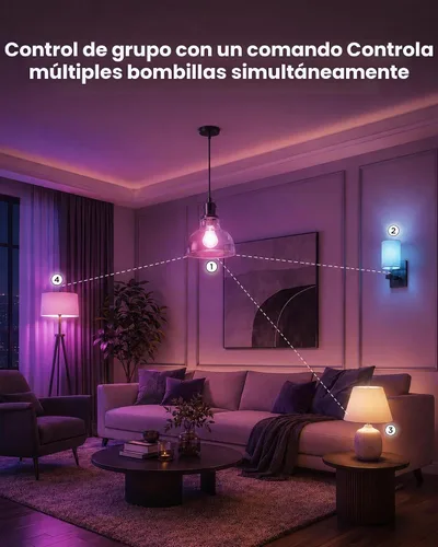 Vista 6 de TJOY Paquete de 4 bombillas inteligentes, Bluetooth WiFi LED funciona