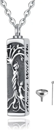 Vista 21 de Collar con colgante de urna de cenizas de cremación y árbol de la vida para mujer, plata de ley US1