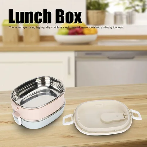 Vista 2 de LIZEALUCKY Bento Box - Contenedor de alimentos aislado con asa plegable, lonchera apilable caliente, portátil, de acero inoxidable, con aislamiento