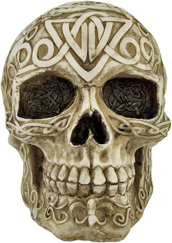 Vista 3 de Private Label estatua celta pagana de cráneo humano Off-White Resin, 5 3/4 In. Tall, 7 In. Deep, 5 In. Wide, Halloween Decor Accent