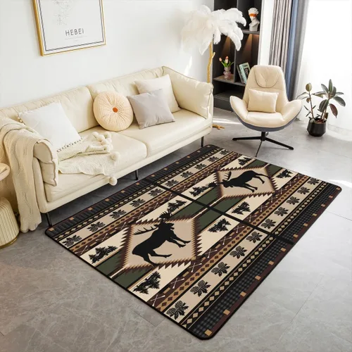 Vista 8 de Erosebridal Alfombra rústica de ciervo para niños y niñas, alfombra vintage con cuernos de alce de 3 x 5, alfombra de paisaje de árboles en acuarela