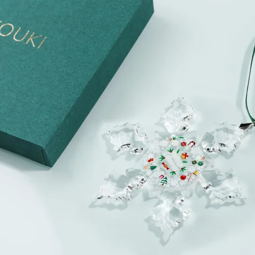 Vista 6 de Adornos de copo de nieve de cristal - Decoración colgante para árbol de Navidad 2024