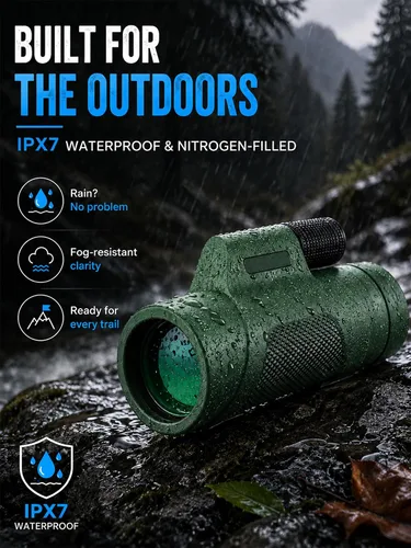 Vista 3 de Monocular de 12x50 para adultos, monocular de alta potencia con BAK4 Verde