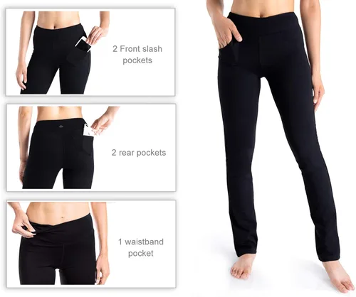 Vista 5 de Yogipace - Pantalones deportivos para mujer para entrenamiento yoga con pierna recta entrepierna de 27 29 31 33 35 y 37pulgadas y bolsillos laterales