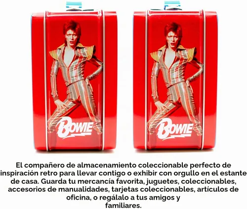 Vista 5 de AQUARIUS David Bowie Aladdin Sane - Caja de almacenamiento de lata resistente con mango de plástico y cubierta frontal en relieve, mercancía