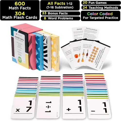 Vista 3 de Juego de Tarjetas Flash de Matemáticas Galardonado: 600 Datos para Suma, Resta, Multiplicación y División - 10 Divertidos Juegos de Aprendizaje