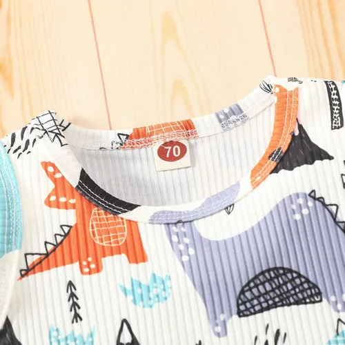 Vista 4 de Conjunto de ropa de 2 piezas de ropa de 2 piezas con estampado de dinosaurios de dibujos animados y pantalones cortos con cordón