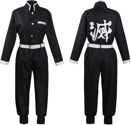 Vista 5 de MEADOO Tanjirou Zenitsu Giyuu - Disfraz de cosplay de anime Kamado para cosplay kimono uniforme con capa