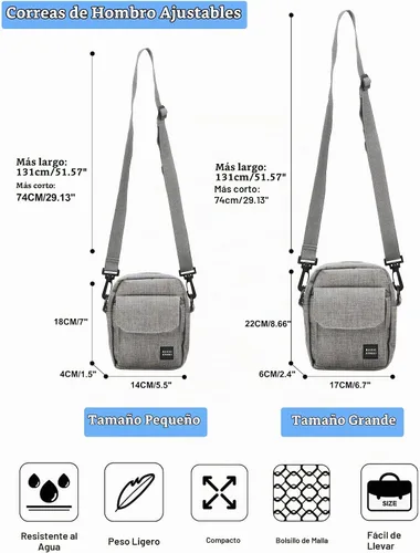 Vista 6 de BJLFS Small Crossbody Bag Side Shoulder Bag for Men Women, Travel Passport Wallet Bag, Small Neck Pouch Side Shoulder Bag A1-gris-Large