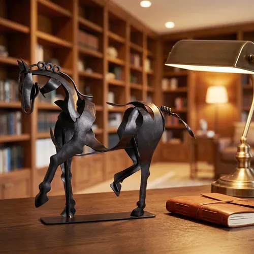 Vista 5 de SunBlogs Art Estatua de caballo hecha a mano, decoración rústica única para oficina y hogar, escultura de metal 100% pintada a mano, regalo perfecto