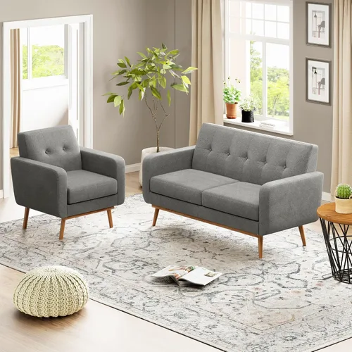 Vista 19 de HUIMO - Juego de muebles para sala de estar con botones, juego de muebles tapizados con botones para sala de estar, sofá moderno tapizado con marco