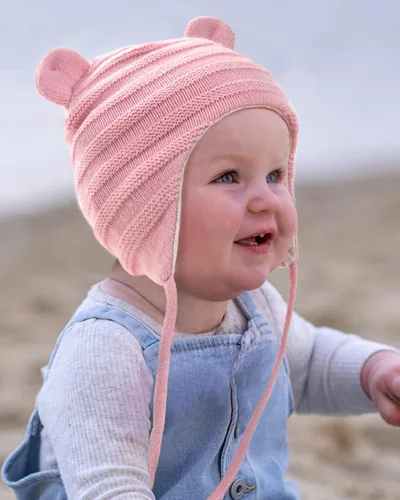 Vista 5 de FURTALK Gorro de invierno para bebé, con orejas de oso para niños y niñas, forro de algodón, gorro de punto
