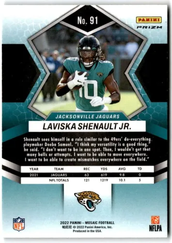 Vista 2 de 2022 Panini Mosaic Mosaic Reactive Orange #91 Laviska Shenault Jr. Jacksonville Jaguars NFL Football Trading Card