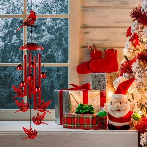 Vista 7 de YHmall Campanillas de viento cardenales para exteriores, regalos cardenales para mujeres, tonos relajantes, campanillas de viento conmemorativas