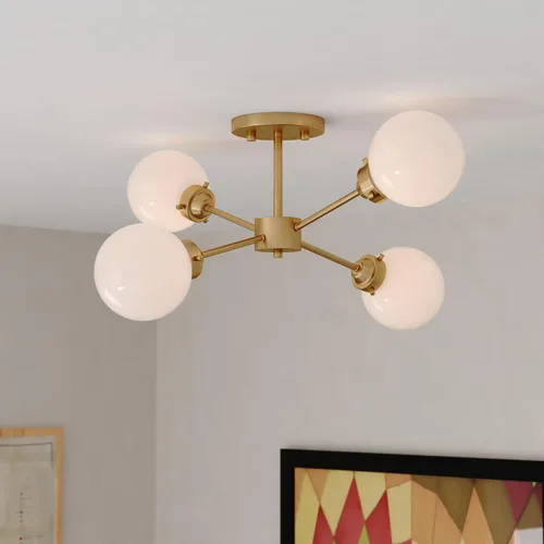 Vista 2 de VAXCEL Orbit - Lámpara de techo de latón industrial Sputnik de 20 pulgadas de ancho, cristal blanco