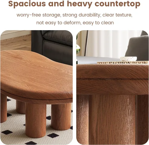 Vista 5 de Mesa de centro Mid-Century Modern Cloud con mesa espaciosa, mesa central irregular de 35.43 pulgadas de ancho con 4 patas sólidas, mesa de té