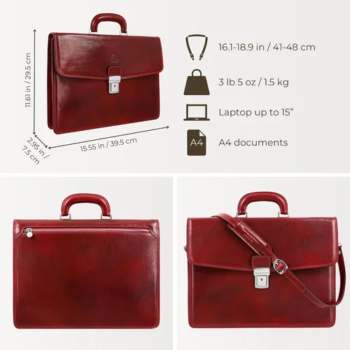 Vista 4 de Time Resistance Leather Briefcase - Italian Handmade Leather Laptop Bag - Handbag for Men - Professional Computer Case