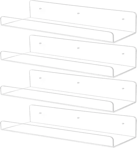 Vista 9 de TONICE Juego de 2 estantes acrílicos para pared de 6 pulgadas, estantes flotantes montados en la pared para habitación, dormitorio, baño, cocina